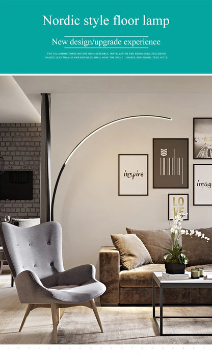 Nordic Designer Curved Aluminum LED Floor Lamp Modern Standing Light for Living Room Bedroom Bedside Room Decorative Lighting
