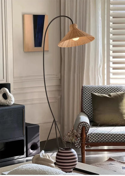 Nordic ARC Floor Lamp Retro Wooden Standing Lamp For Homestay Living Room Sofa Side Study Bedroom Bedside Reading Stand Lighting