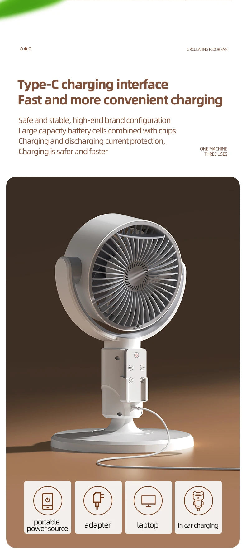 Stand Fan Rechargeable Oscillating 5 Speed Height Adjustable Air Circulator for Home Indoor Office Portable