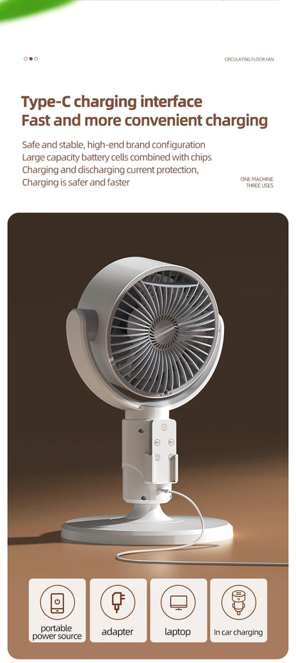 Stand Fan Rechargeable Oscillating 5 Speed Height Adjustable Air Circulator for Home Indoor Office Portable