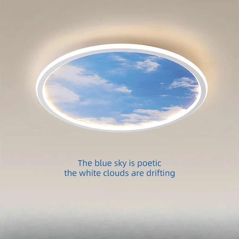 Blue Sky and White Clouds Circular Acrylic LED Ceiling Lamp Minimalist Bedroom Lighting Home Living Room Study Atmosphere Lights
