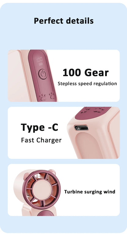 Mini Portable Fan High Speed 100 Wind Electric Handheld Fan USB Rechargeable Small Desk Fan for Outdoor Camping Pocket Hand Fan