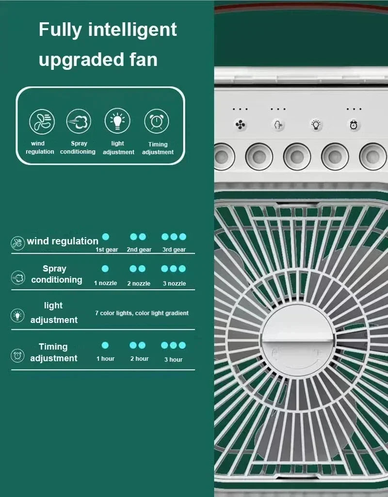 New LED 3 In 1 Fan AIr Conditioner Household Mini Air Cooler  Night Light Portable Humidifier Air Adjustment Fan Office Home Fan