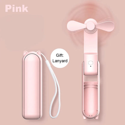 Portable Mini Handheld Fan Small Pocket Fan USB Rechargeable Battery Fan Folding Cooling Hand Fan Mini USB Fan with Power Bank