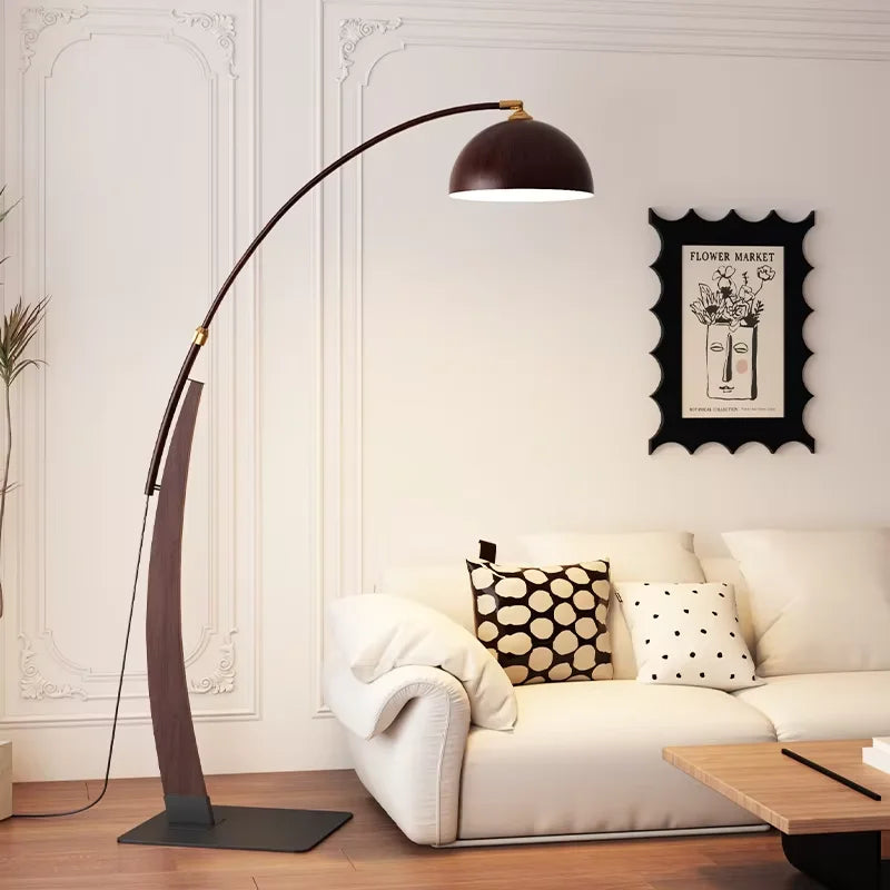 Nordic ARC Floor Lamp Retro Wooden Standing Lamp For Homestay Living Room Sofa Side Study Bedroom Bedside Reading Stand Lighting