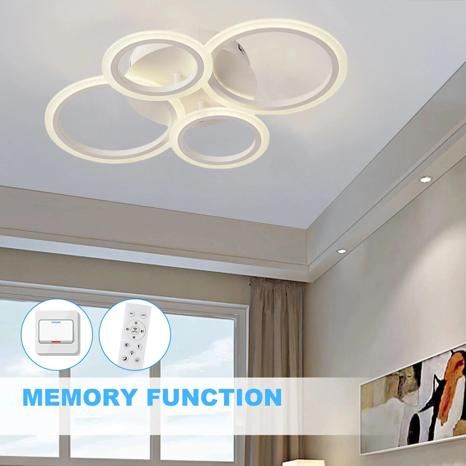 Nordic LED Ceiling Light Circular Acrylic with Remote Control Dimming Ceiling Lamp Living Room Dining Room Bedroom Decor Lights