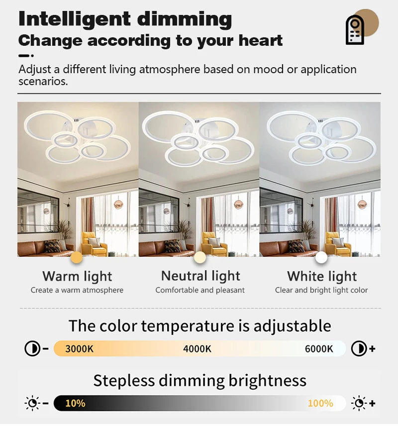 Nordic LED Ceiling Light Circular Acrylic with Remote Control Dimming Ceiling Lamp Living Room Dining Room Bedroom Decor Lights