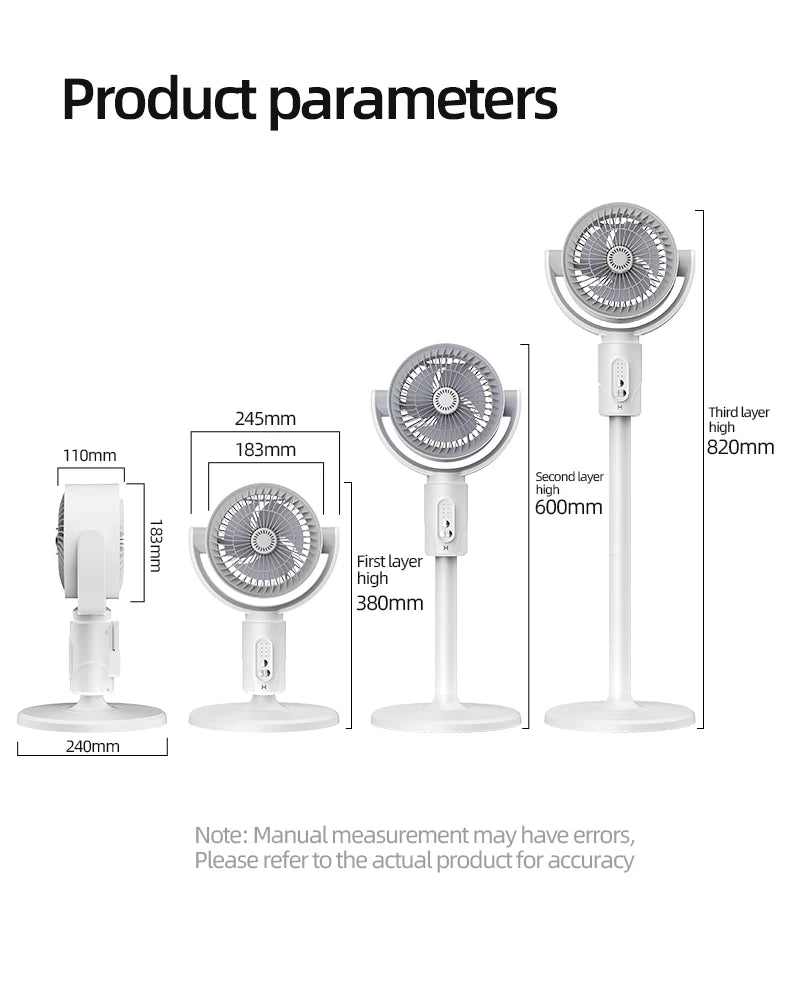 Electric Air Turbine Circulation Fan Floor-standing Fan Five-speed Adjustable Air Circulation Fan Adjustable Height Rechargeable