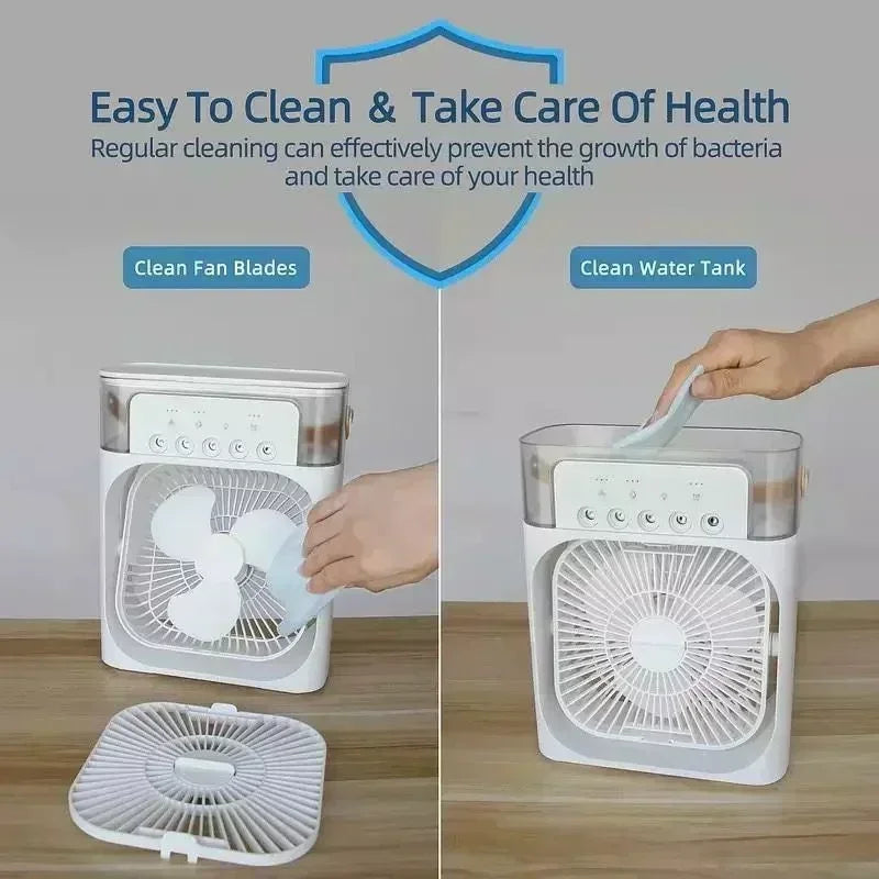 New 3 In 1 Portable Fan AIr Conditioner Household Mini Air Cooler LED Night Light Humidifier Air Adjustment Fan Office Home Fan