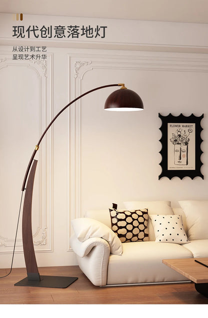 Nordic ARC Floor Lamp Retro Wooden Standing Lamp For Homestay Living Room Sofa Side Study Bedroom Bedside Reading Stand Lighting