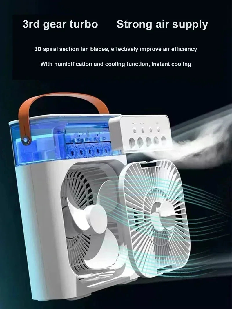 New LED 3 In 1 Fan AIr Conditioner Household Mini Air Cooler  Night Light Portable Humidifier Air Adjustment Fan Office Home Fan