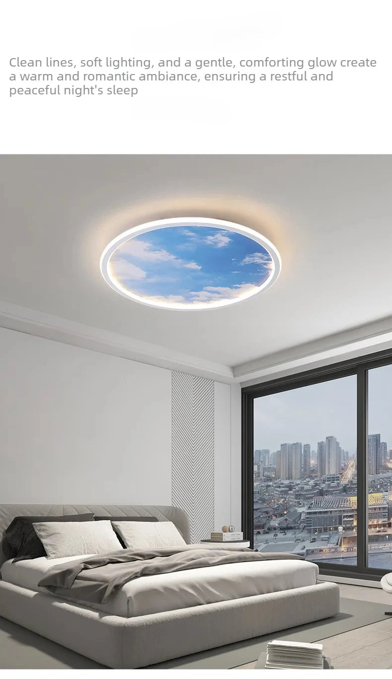 Blue Sky and White Clouds Circular Acrylic LED Ceiling Lamp Minimalist Bedroom Lighting Home Living Room Study Atmosphere Lights