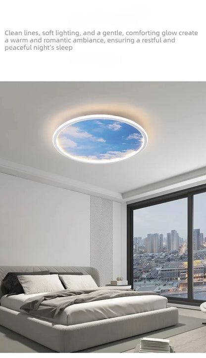 Blue Sky and White Clouds Circular Acrylic LED Ceiling Lamp Minimalist Bedroom Lighting Home Living Room Study Atmosphere Lights