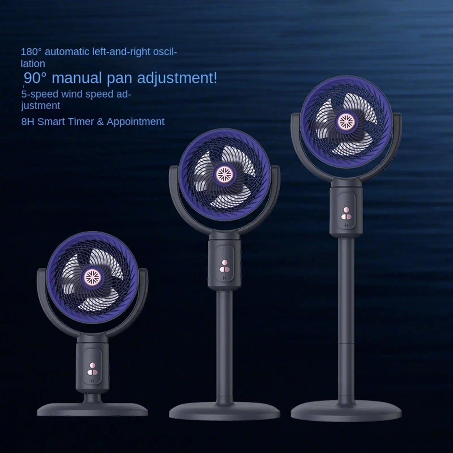 Tower Fan 5-Speed Air Circulation Device with Timer Oscillating Type-C Rechargeable Adjustable Height Standing Fan Tower for