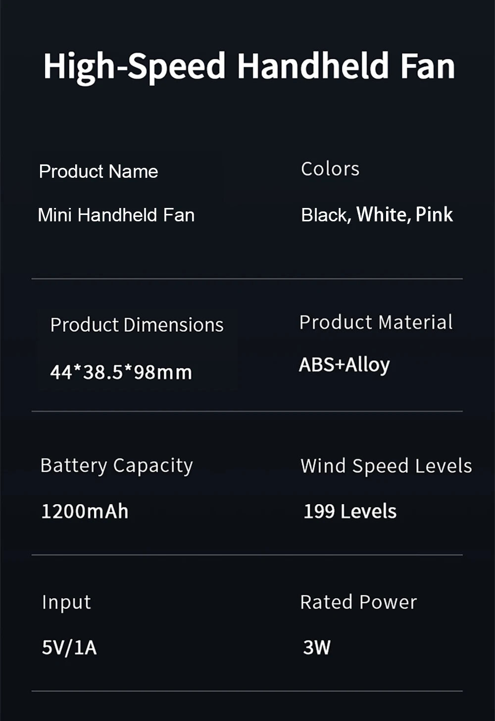 Mini Portable Handheld Fan USB Rechargeable Turbo Fan Outdoor Mini Personal Pocket Hand Fan 199 Speed  Portable Small Hand Fan