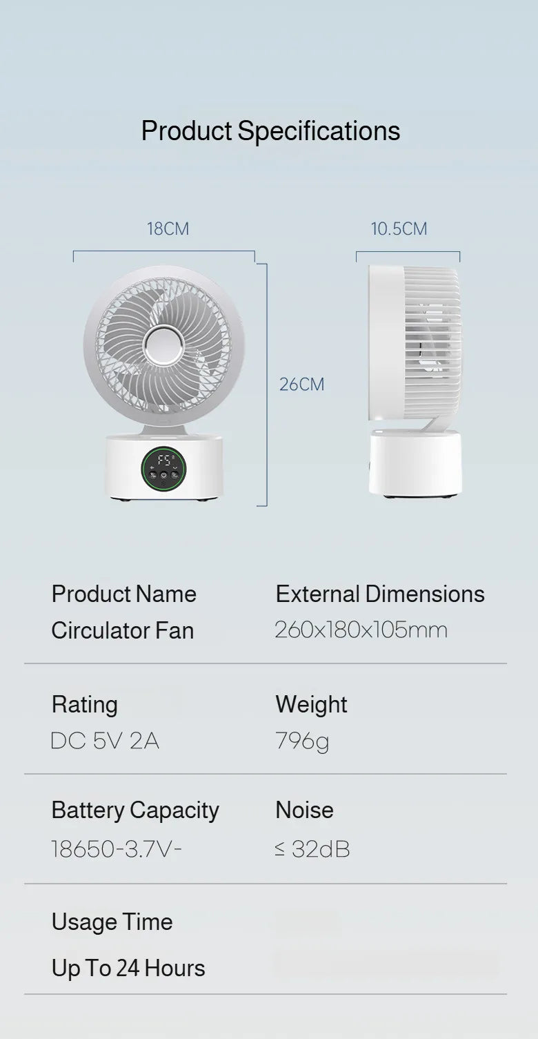 2026 New Portable Air Circulation Fan Rechargeable AI Voice Control 5 Speed Auto Oscillating Desktop Wall Mount Hanging Fan Home