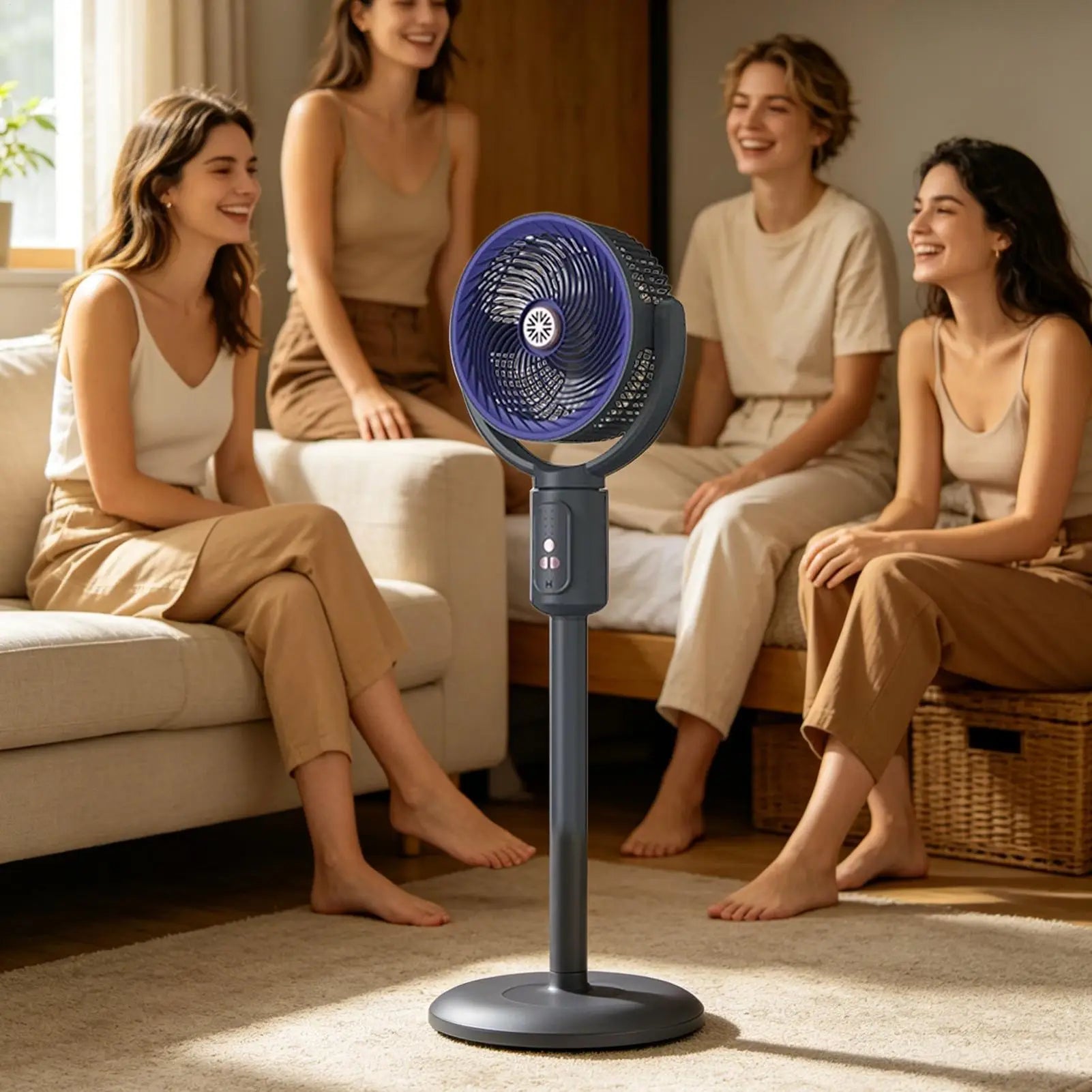 Tower Fan 5-Speed Air Circulation Device with Timer Oscillating Type-C Rechargeable Adjustable Height Standing Fan Tower for