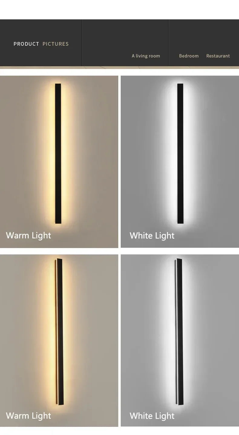 Modern Outdoor Waterproof LED Wall Lamp IP65 Linear Strip Lighting for Porch Garden Garage Staircase Bedroom Home Decoration