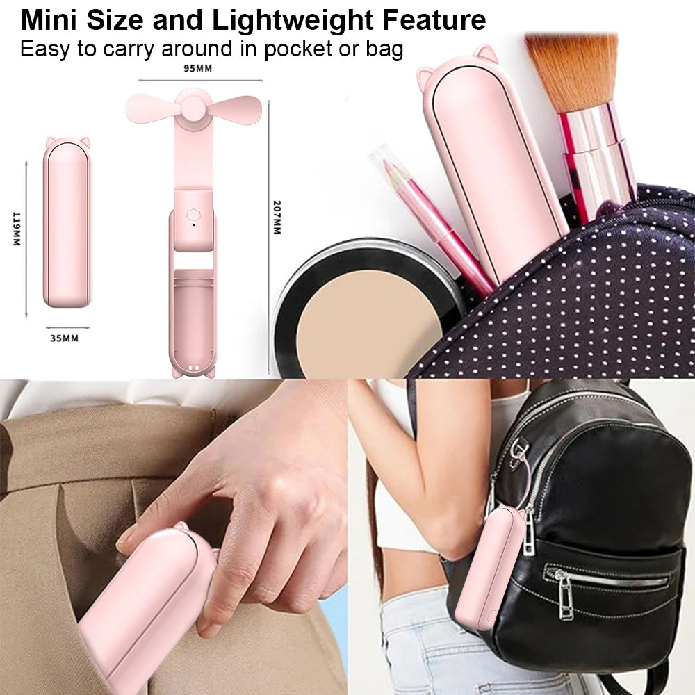 Mini Hand Fan Portable Pocket Fan USB Rechargerable Handheld Fan  Outdoor Small Personal Hand Fan For Travel Mini Desk Fan