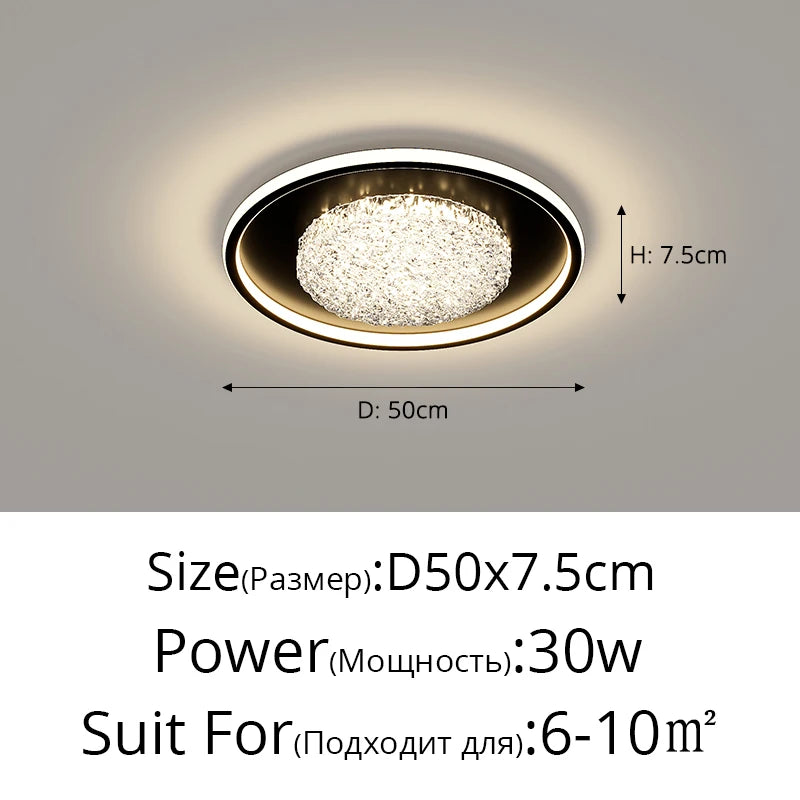 Modern Luxury Square LED Embedded Ceiling Light Round Crystal Inlaid Dimmable Bedroom Study Home Indoor Lighting Decoration Lamp