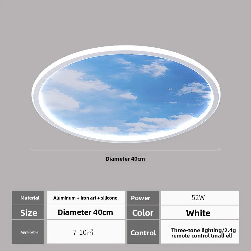 Blue Sky and White Clouds Circular Acrylic LED Ceiling Lamp Minimalist Bedroom Lighting Home Living Room Study Atmosphere Lights