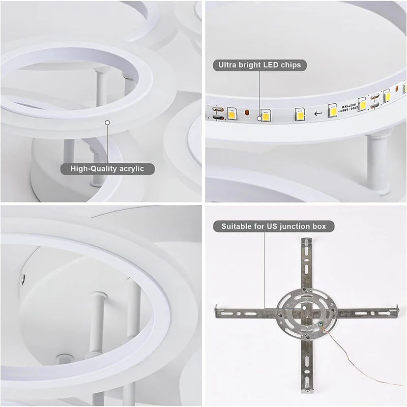 Nordic LED Ceiling Light Circular Acrylic with Remote Control Dimming Ceiling Lamp Living Room Dining Room Bedroom Decor Lights
