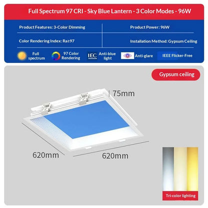 Natural Sky Light LED Embedded Ceiling Lamp Blue Sky Window Effect for Living Room Bedroom Basement Home Decor Room Decoration