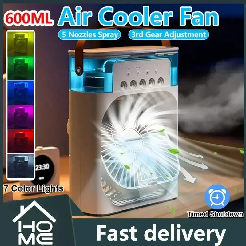 New Fan AIr Conditioner Household Mini Air Cooler LED Night Light Portable Humidifier Air Adjustment Fan Office Home Fan
