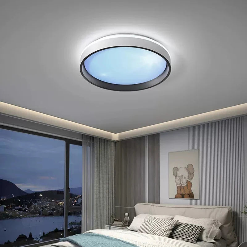 Modern LED Blue Sky Ceiling Lamp Smart Brightness Dimmable Round Ceiling light for Living Room Bedroom Kitchen Moon Lighting