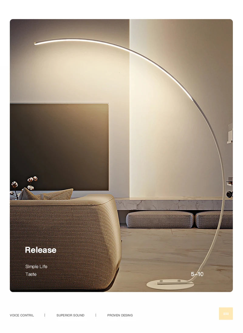 Nordic Designer Curved Aluminum LED Floor Lamp Modern Standing Light for Living Room Bedroom Bedside Room Decorative Lighting