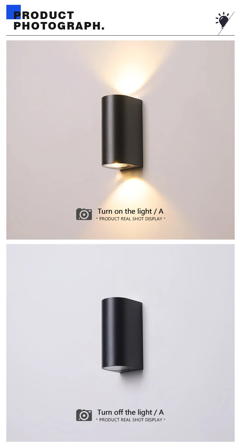 Waterproof LED Outdoor Wall Lamp IP65 Upper Lower Lighting Porch Garden Lamp Indoor Bedroom Bedside Home Decor Wall Light