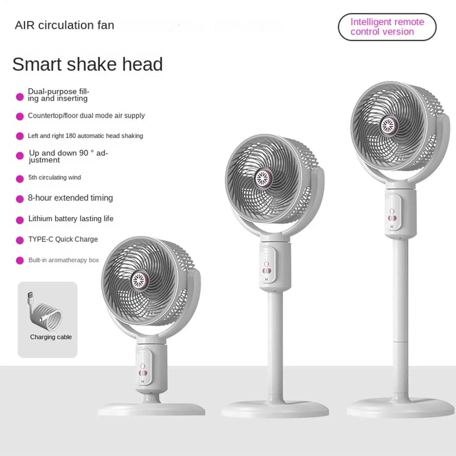 Vertical Fan 5-Speed Air Circulation Device With Timer Oscillating Adjustable Height Type-C Rechargeable Standing Fan For Beach