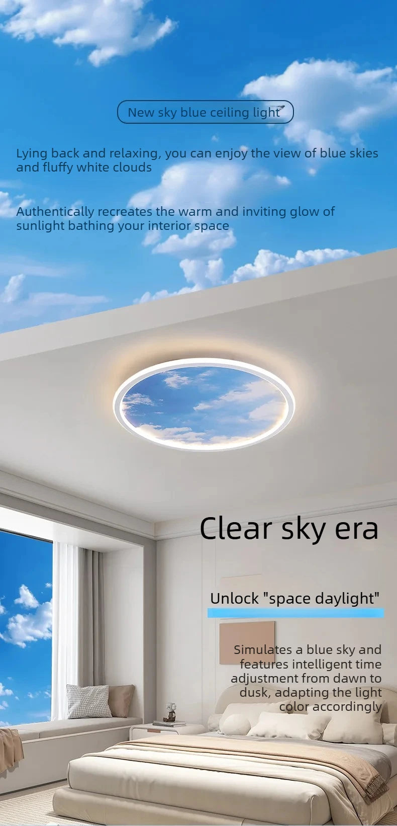 Blue Sky and White Clouds Circular Acrylic LED Ceiling Lamp Minimalist Bedroom Lighting Home Living Room Study Atmosphere Lights