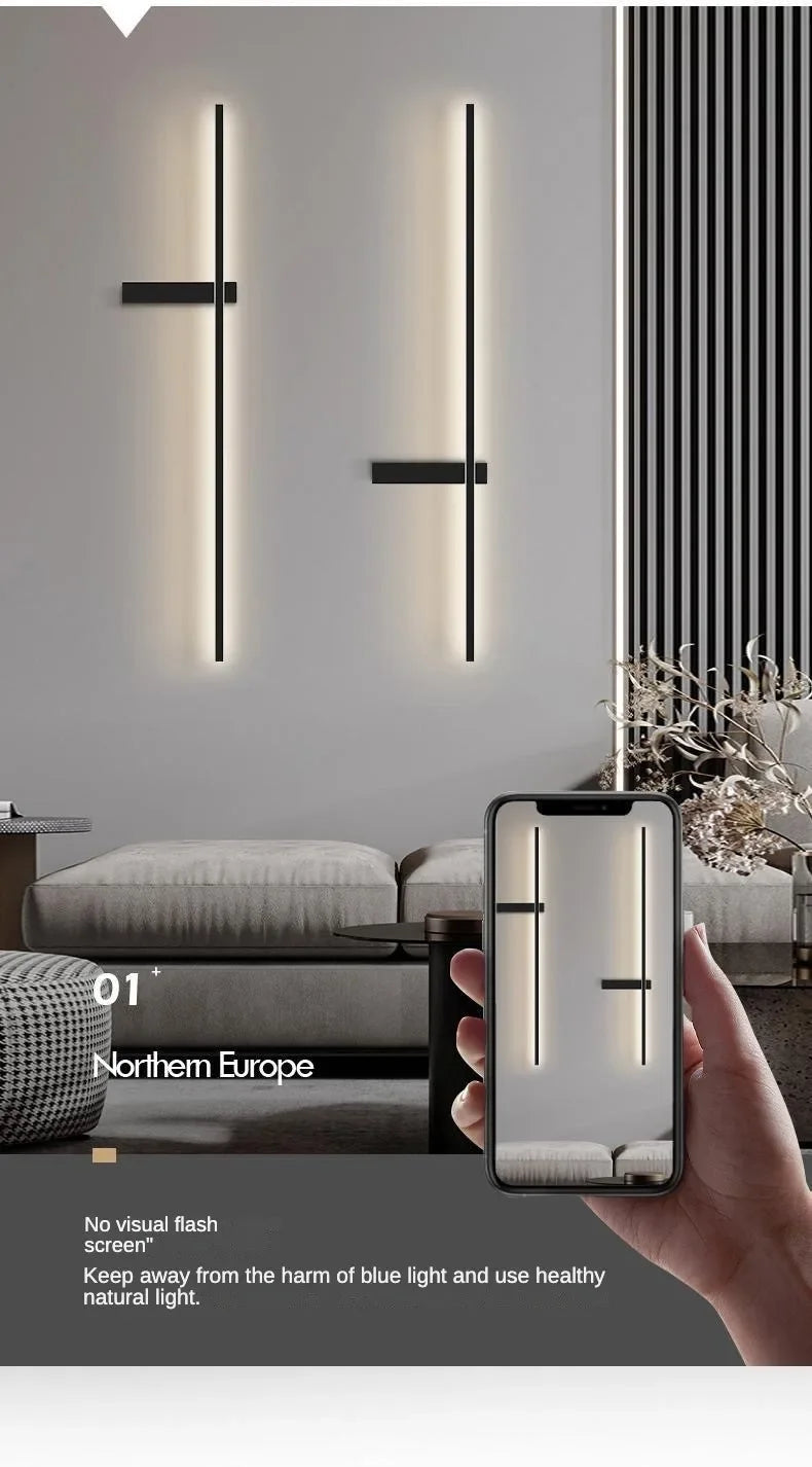 LED Wall Lamp Modern Minimalist Strip Wall Decor Lights Lighting for Bedroom Bedside Living Room TV Sofa Lobby Background Decor