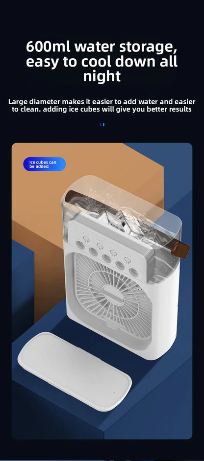 New 3 In 1 Fan AIr Conditioner Household Small Air Cooler LED Night Light Portable Humidifier Air Adjustment Fan Office Home Fan
