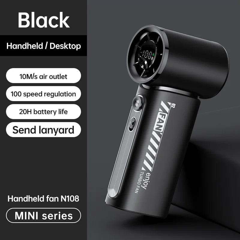 New Portable Turbo Small Air Cannon Handheld Fan 100 Wind Speeds Adjustable Mini Electric Fan USB Charging Fan Outdoor Mini Fan