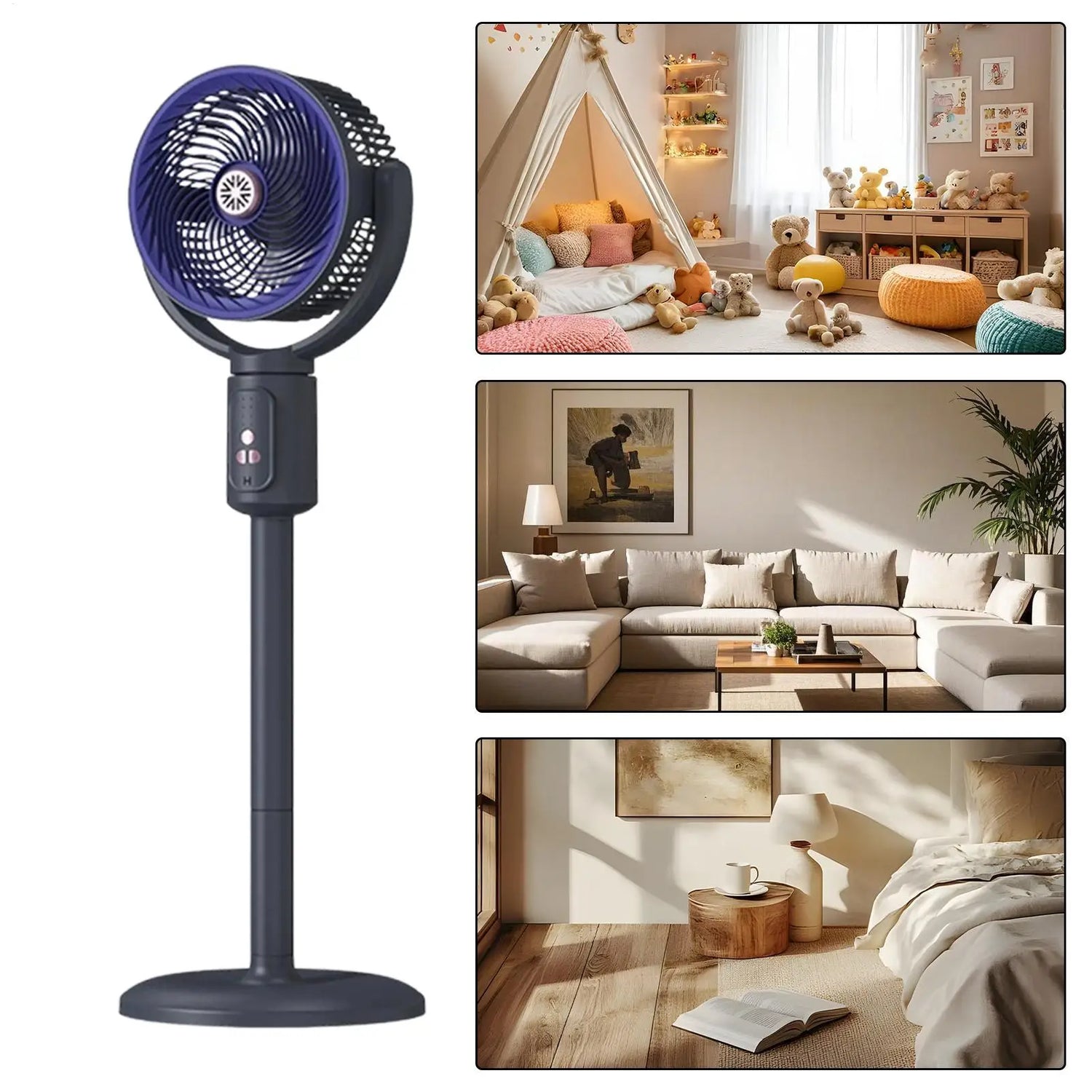 Tower Fan 5-Speed Air Circulation Device with Timer Oscillating Type-C Rechargeable Adjustable Height Standing Fan Tower for