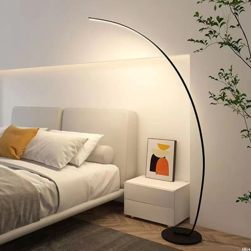 Nordic Designer Curved Aluminum LED Floor Lamp Modern Standing Light for Living Room Bedroom Bedside Room Decorative Lighting