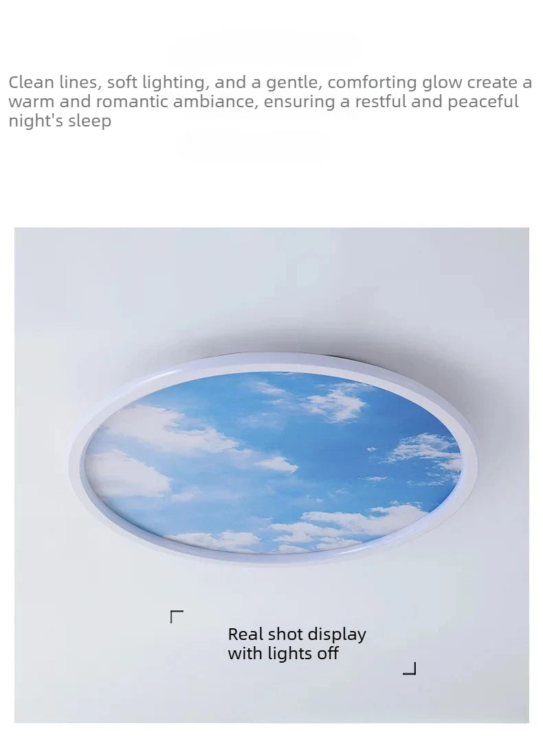 Blue Sky and White Clouds Circular Acrylic LED Ceiling Lamp Minimalist Bedroom Lighting Home Living Room Study Atmosphere Lights