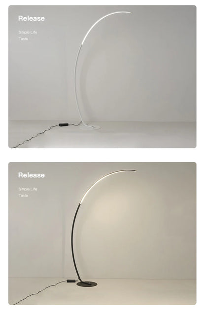 Nordic Designer Curved Aluminum LED Floor Lamp Modern Standing Light for Living Room Bedroom Bedside Room Decorative Lighting