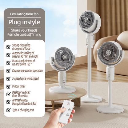 Stand Fan Rechargeable Oscillating 5 Speed Height Adjustable Air Circulator for Home Indoor Office Portable