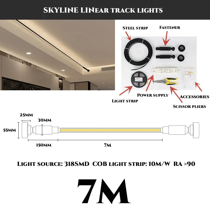 Diy Long LED Skyline Steel Strip Luminous Linear No Main Light Decoration, Modern Minimalist Creative Exhibition Hall Wall Light