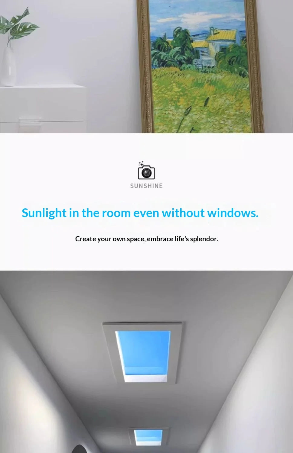 Natural Sky Light LED Embedded Ceiling Lamp Blue Sky Window Effect for Living Room Bedroom Basement Home Decor Room Decoration