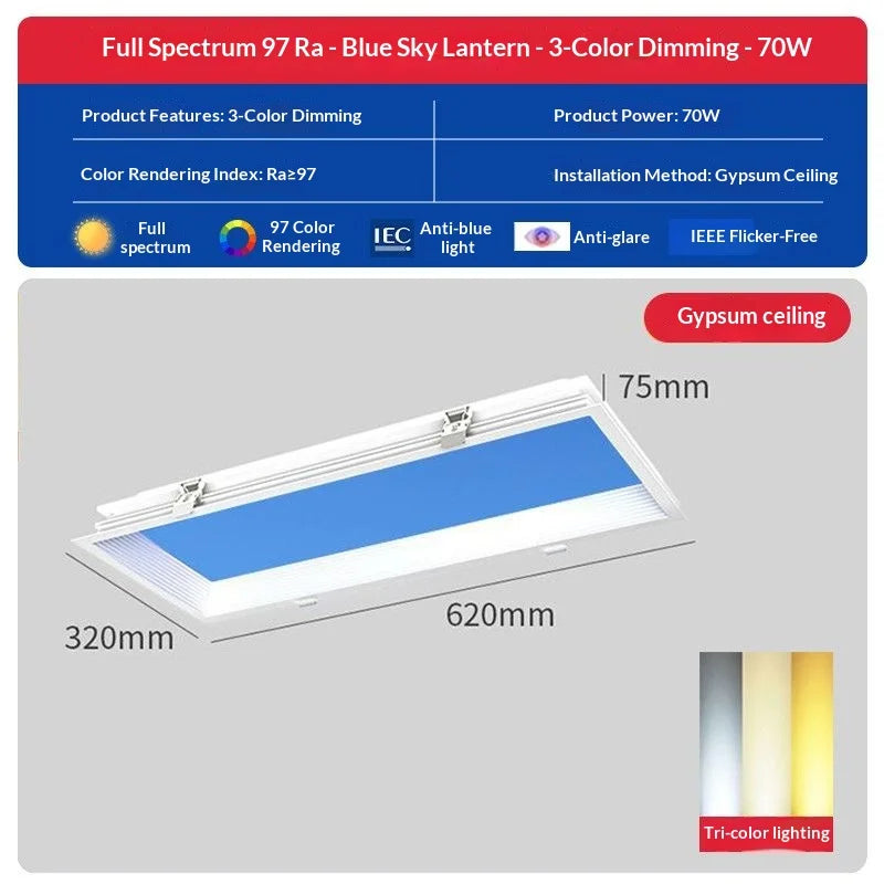 Natural Sky Light LED Embedded Ceiling Lamp Blue Sky Window Effect for Living Room Bedroom Basement Home Decor Room Decoration