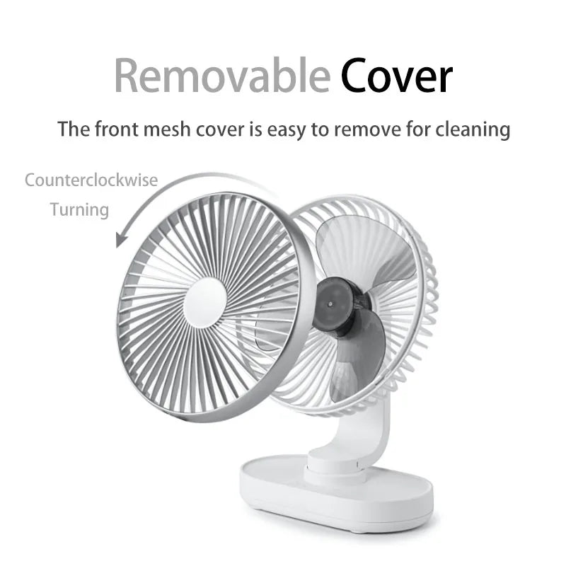 Wireless Desktop Fan 7 Inch Oscillating 4 Speeds Rechargeable USB Air Cooling Fan 90° Adjust Portable Home Office Camping Fan