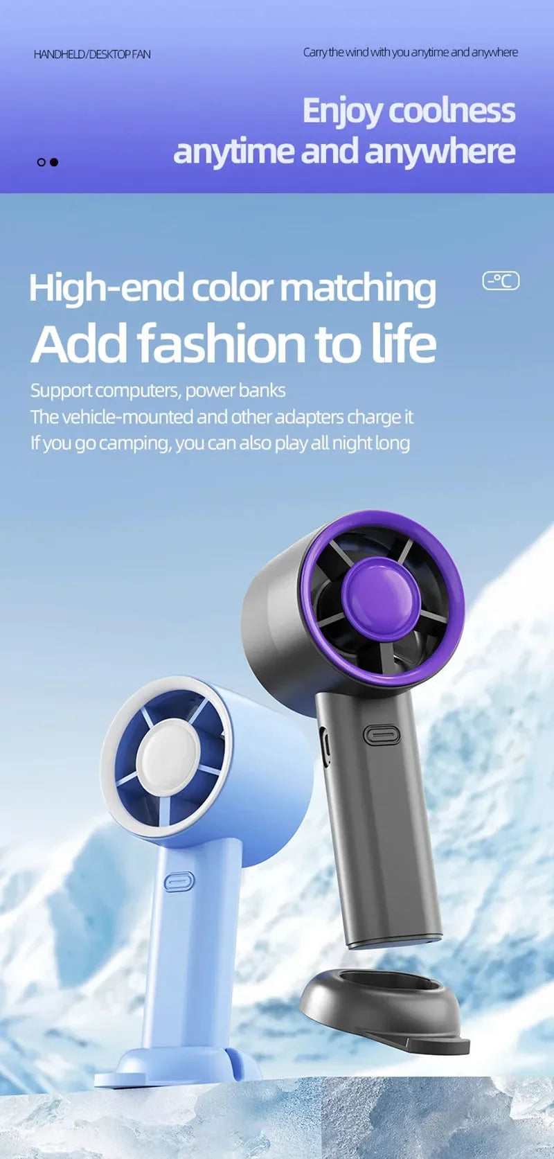 2026 Small Wind Cannon Turbine Outdoor Fan Portable USB Fast Charging Mini Handheld Fan Mute Highspeed Fan For Travel Outdoor