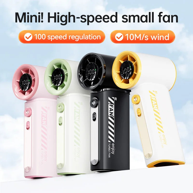New Portable Turbo Small Air Cannon Handheld Fan 100 Wind Speeds Adjustable Mini Electric Fan USB Charging Fan Outdoor Mini Fan