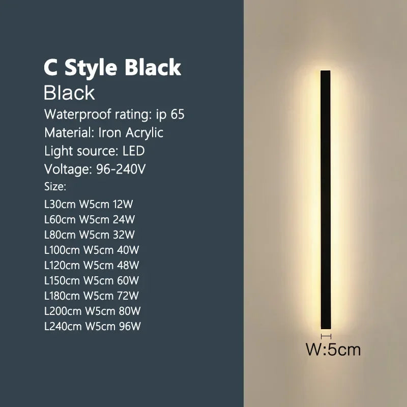 Modern Outdoor Waterproof LED Wall Lamp IP65 Linear Strip Lighting for Porch Garden Garage Staircase Bedroom Home Decoration