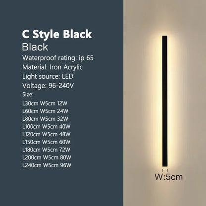 Modern Outdoor Waterproof LED Wall Lamp IP65 Linear Strip Lighting for Porch Garden Garage Staircase Bedroom Home Decoration