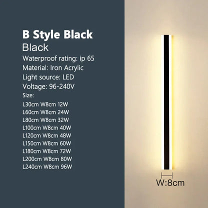 Modern Outdoor Waterproof LED Wall Lamp IP65 Linear Strip Lighting for Porch Garden Garage Staircase Bedroom Home Decoration